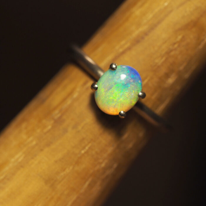 White gold Australian opal ring