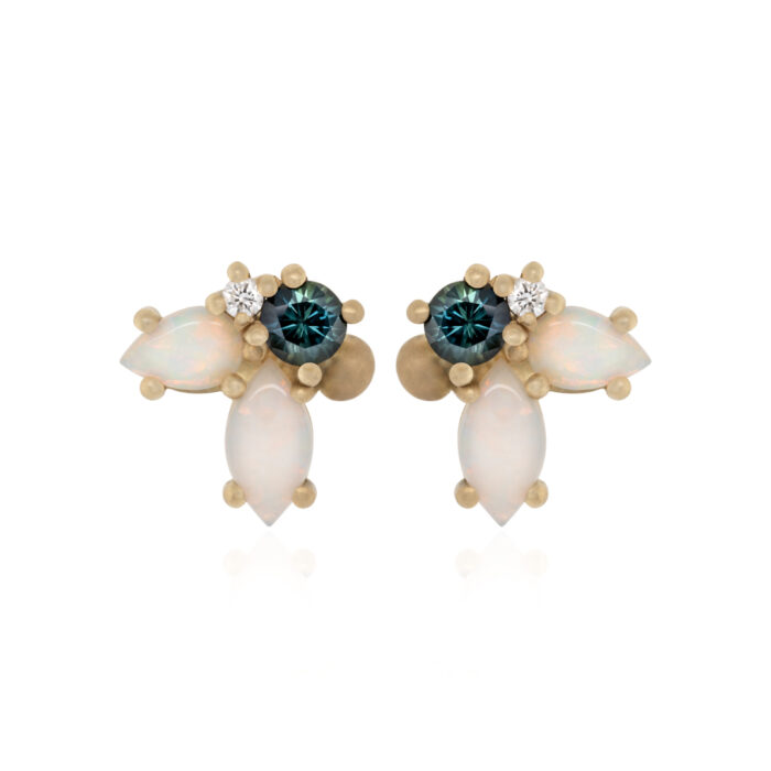Opal, sapphire and diamond cluster earrings