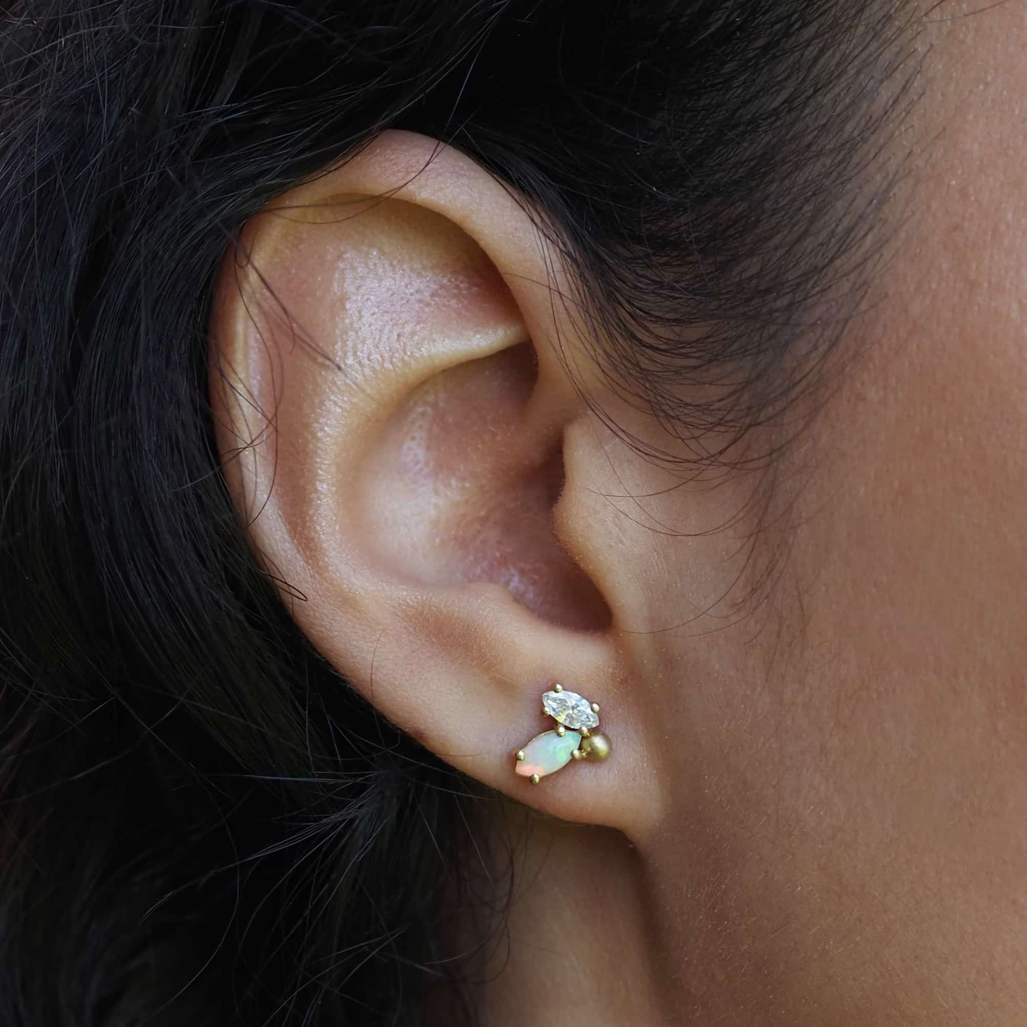 Opal and diamond cluster earrings by Marina Antoniou