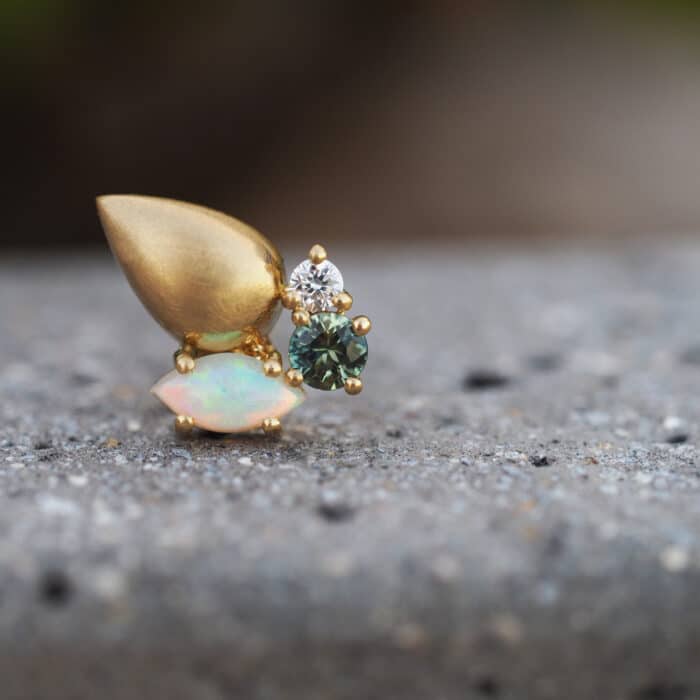 Australian sapphire diamond and opal cluster earrings by Marina Antoniou