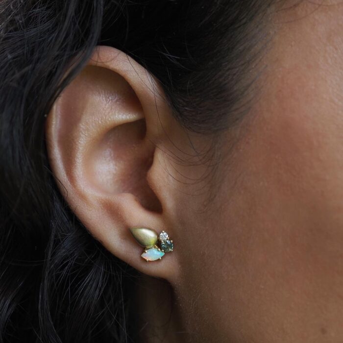 Australian sapphire, opal and Argyle diamond cluster earrings by Marina Antoniou