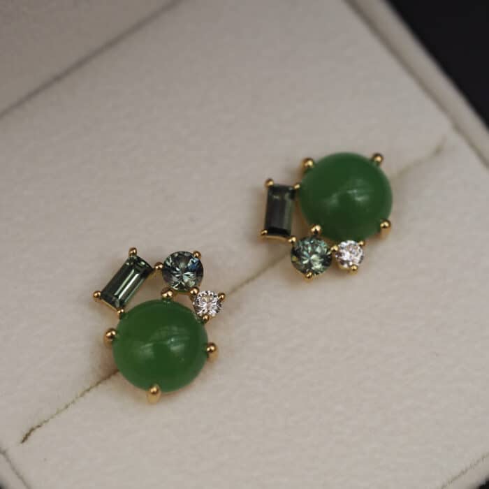 Australian Chrysoprase and Australian sapphire cluster earrings by Marina Antoniou