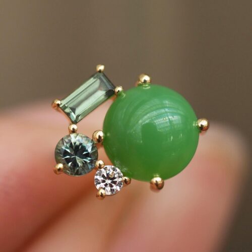 Chrysoprase, Australian sapphire and Argyle diamond cluster earrings by Marina Antoniou