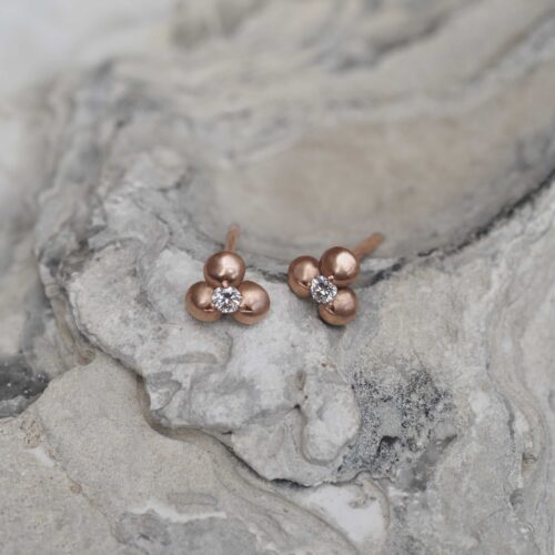 Rose Gold Granule Earrings with Diamonds - Marina Antoniou Jewellery