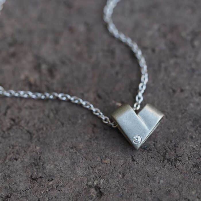 Mini White Gold Diamond Heart Necklace | From the Heart - Marina Antoniou Jewellery