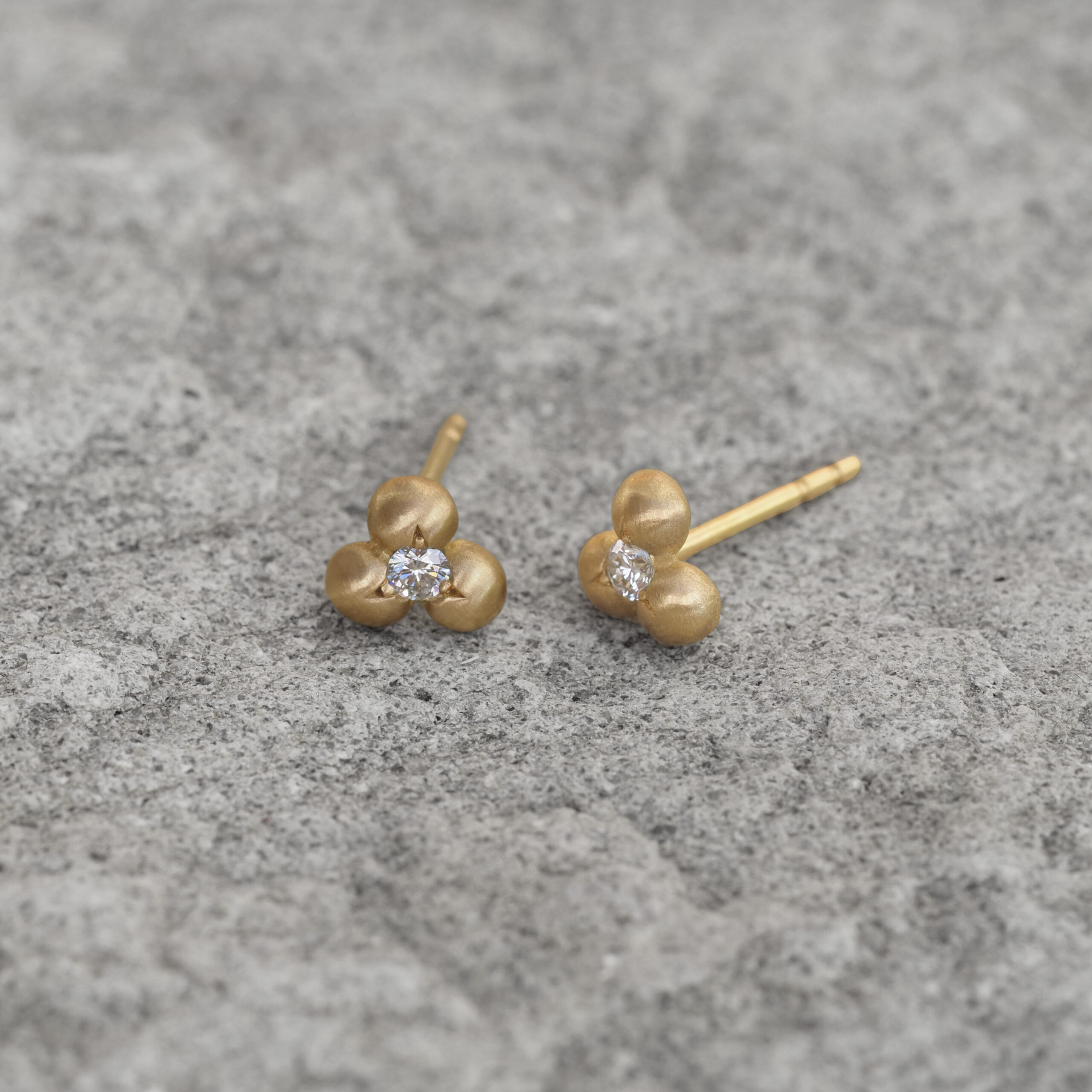 Yellow Gold Granule Earrings with Diamonds - Marina Antoniou Jewellery Yellow Gold Granule Earrings with Diamonds - Image 4