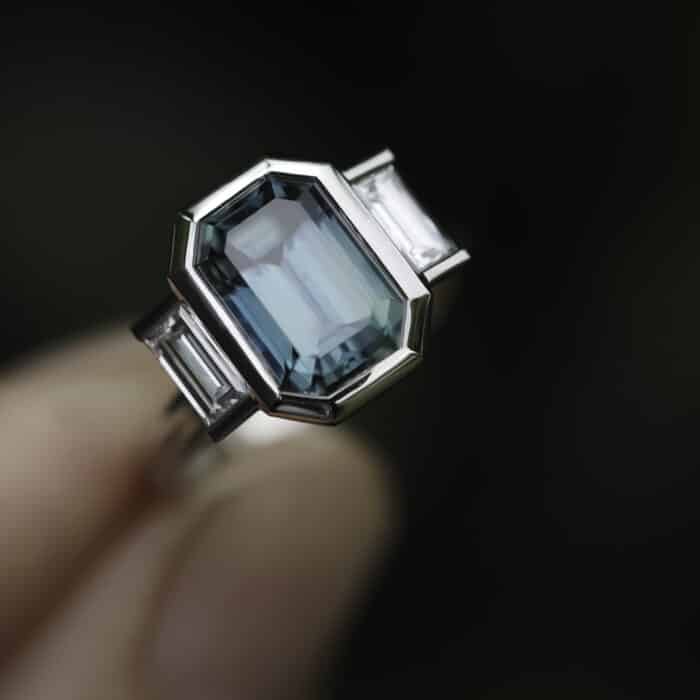 Bespoke | Emerald Cut Australian Sapphire and Diamond Ring for Danusia - Marina Antoniou Jewellery