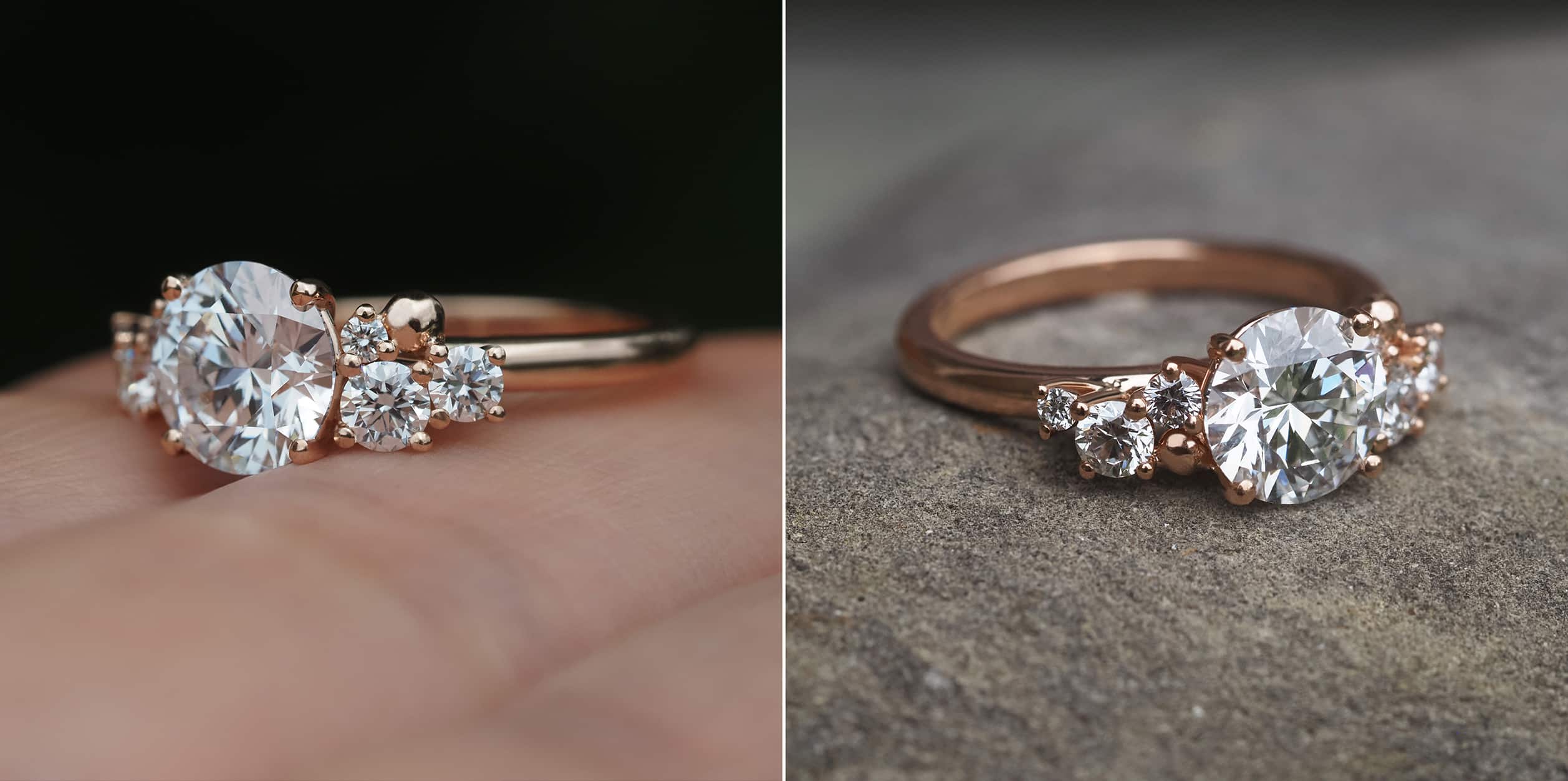 Rose gold diamond cluster ring