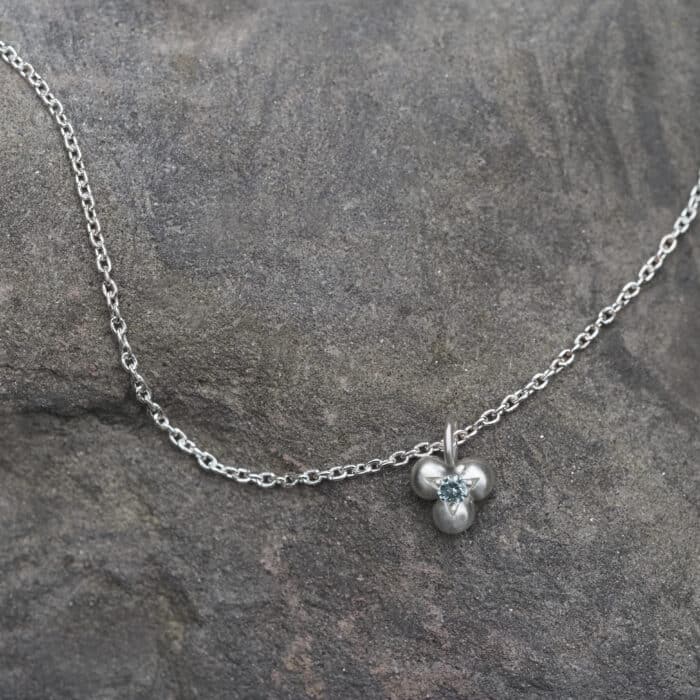 A small sterling silver necklace with an Australian sapphire handmade in Sydney, Australia