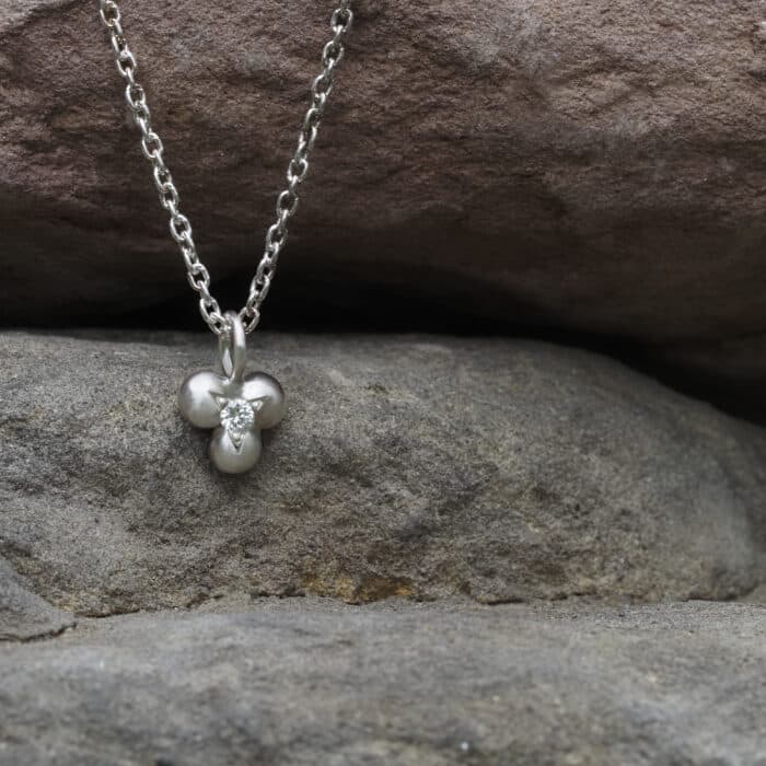 A small sterling silver necklace with a white diamond handmade in Sydney, Australia