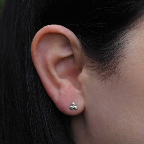 Sterling Silver Granule Earrings with Diamonds - Marina Antoniou Jewellery