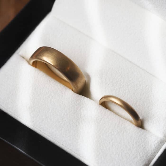 Bespoke | Brushed Yellow Gold Wedding Rings for Pierce and Emma - Image 2