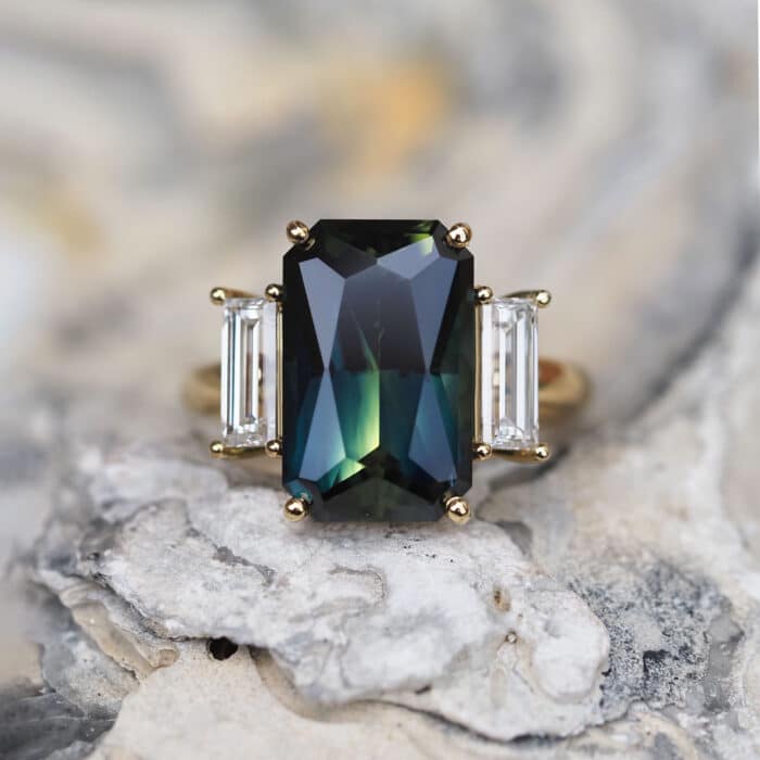 Radiant Cut Australian Sapphire and Diamond Ring - Image 2