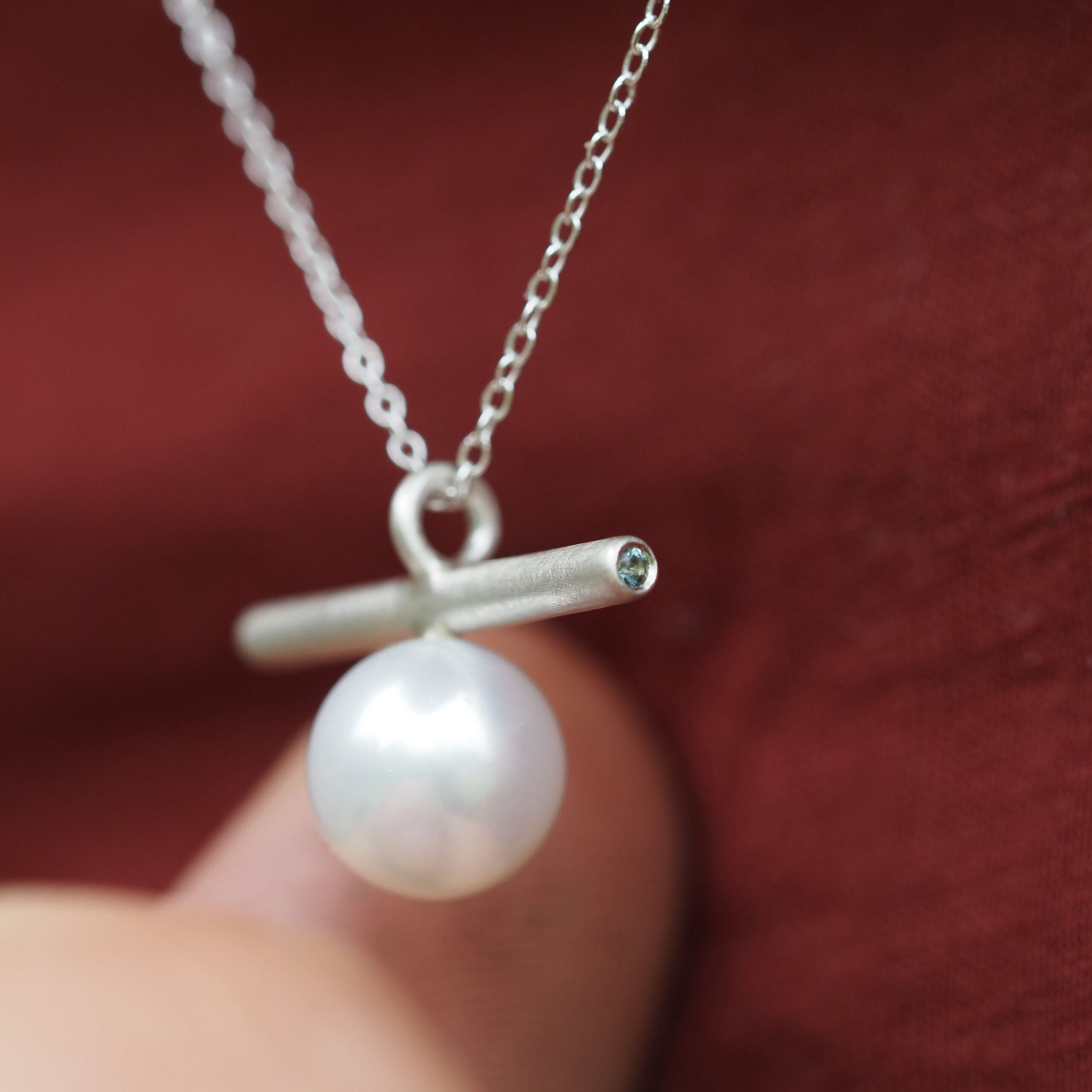 Silver Pearl Necklace with Australian Sapphires - Marina Antoniou Jewellery Silver Pearl Necklace with Australian Sapphires - Image 2